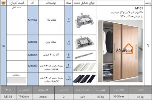 اجزای مکانیزم تاپ لاین توکار دو درب INOXA مدل M101