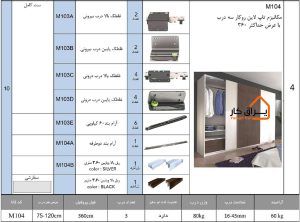 اجزای مکانیزم تاپ لاین روکار سه درب INOXA مدل M104