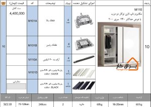 اجزای مکانیزم تاپ لاین توکار دو درب INOXA مدل M110