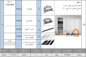 اجزای مکانیزم تاپ‌لاین توکار INOXA سه درب مدل M111